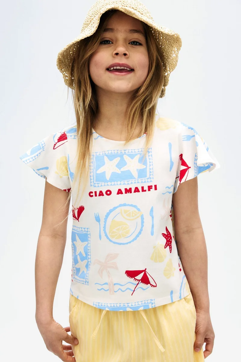 اتش اند ام بلوزة قطنية بأكمام منفوشة